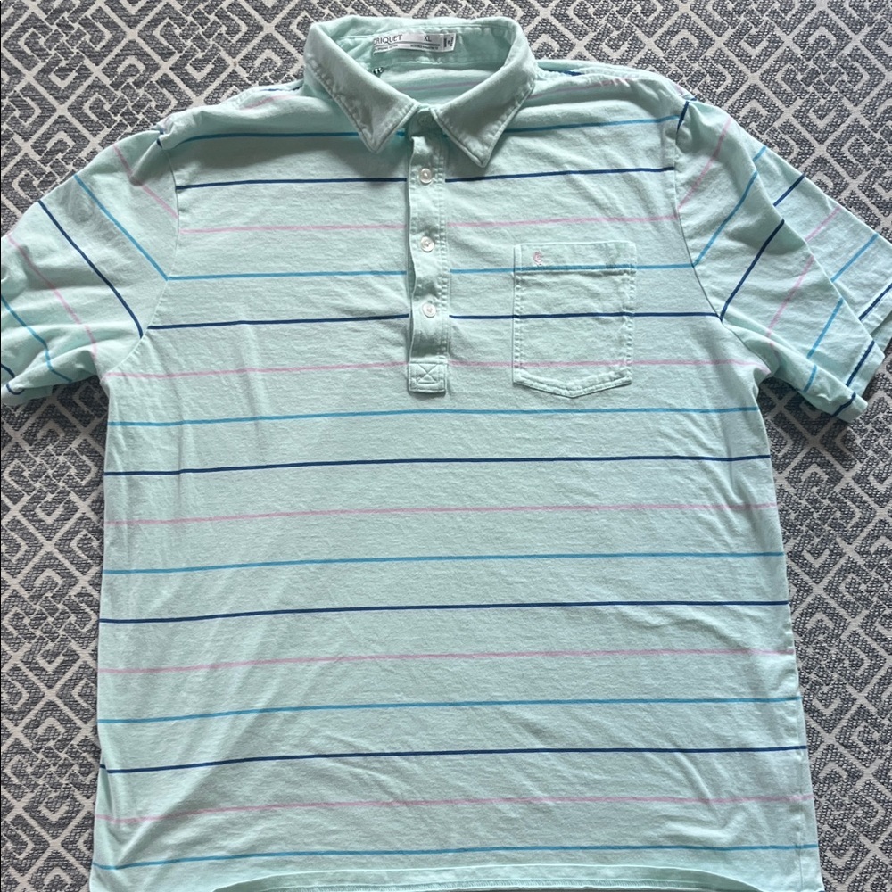 Criquet Light Blue Polo with Pink and Blue Stripes - XL